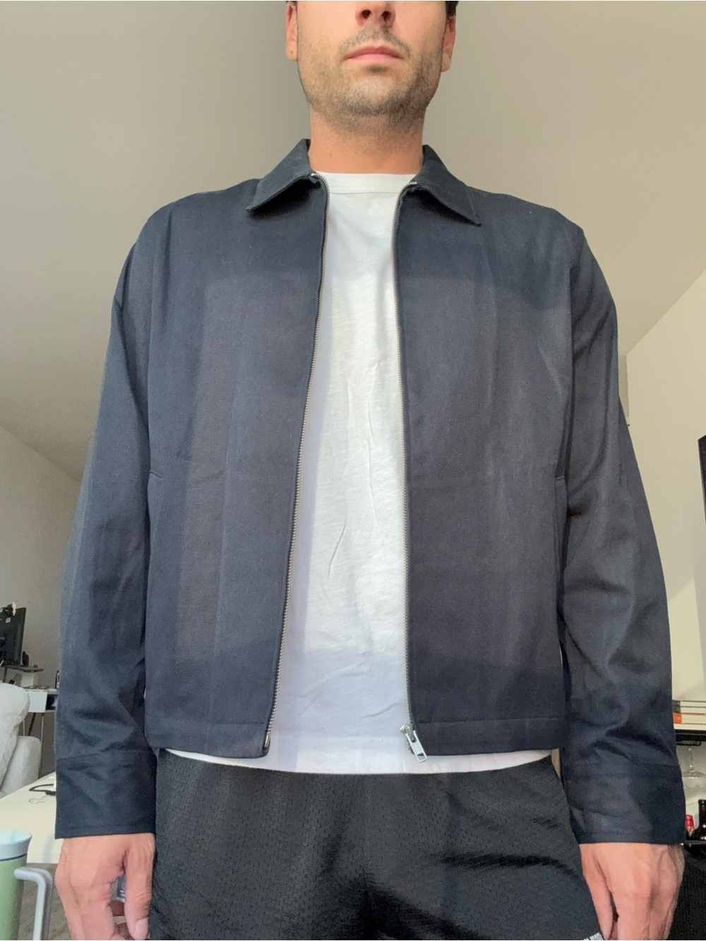 Madewell Men's Classic Navy Zip-Front Jacket in Italian Cotton-Linen Blend